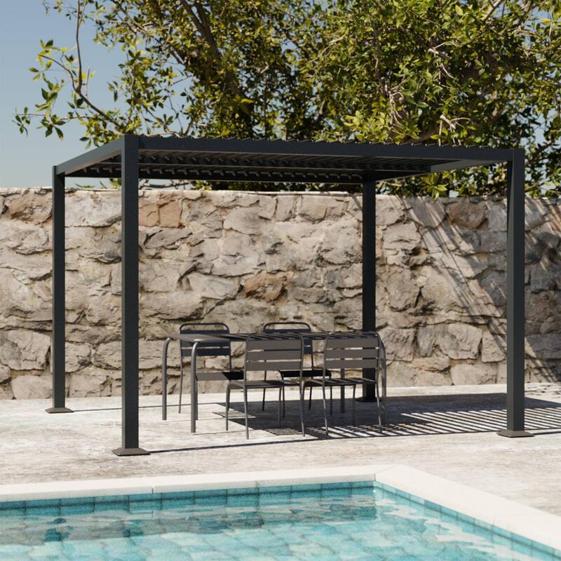 3x3m pérgola com persiana, alumínio e aço com lâminas ajustáveis, Palace 3x3m, Antracite, 292x292x231 cm