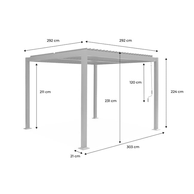 3x3m pérgola com persiana, alumínio e aço com lâminas ajustáveis, Palace 3x3m, Antracite, 292x292x231 cm