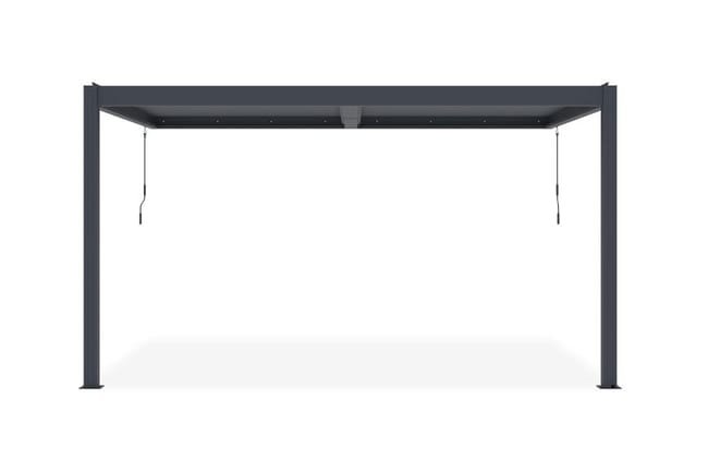 Pérgola encostada impermeável Garden em estrutura de alumínio Cinza antracito, L 395 x P 300 x H 223 cm com lamas orientáveis a 110° – SANTA