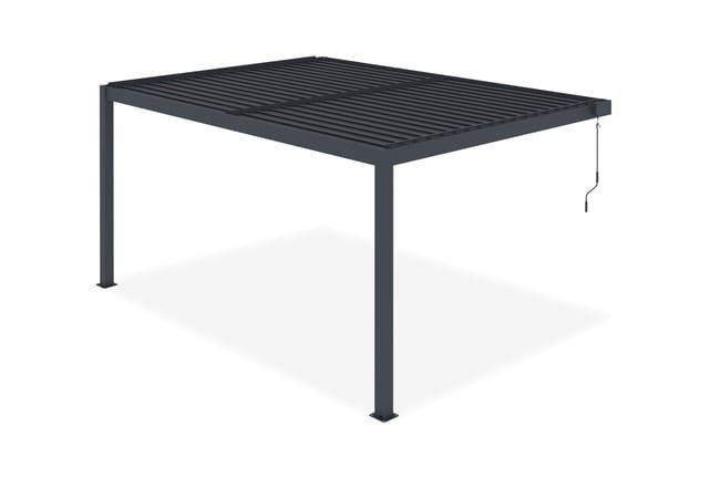 Pérgola encostada impermeável Garden em estrutura de alumínio Cinza antracito, L 395 x P 300 x H 223 cm com lamas orientáveis a 110° – SANTA