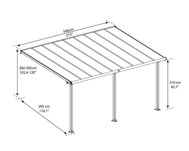 Cobertura para terraço de alumínio 546×294 cm cinza