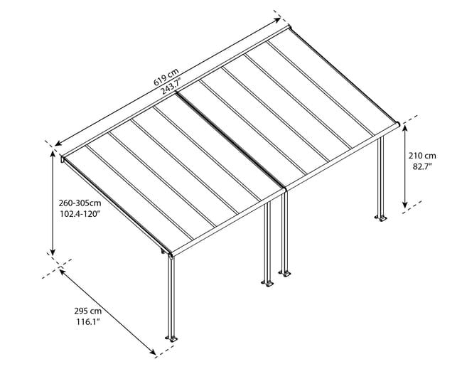 Pérgola cobertura de terraço de alumínio 619×294 cm cinza