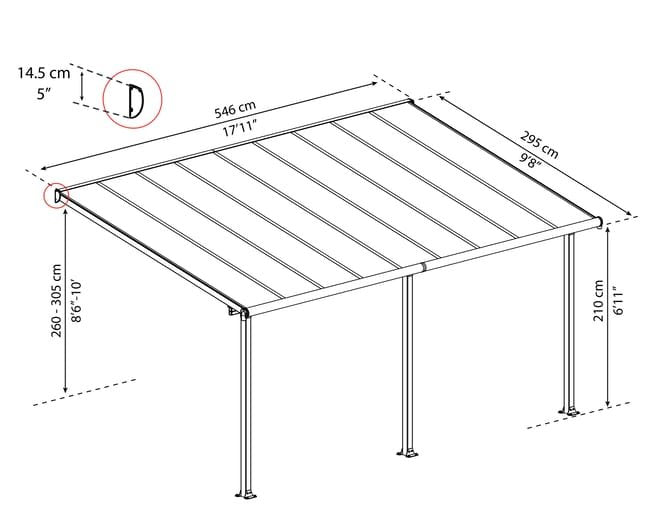 Cobertura para terraço de alumínio 546×294 cm cinza
