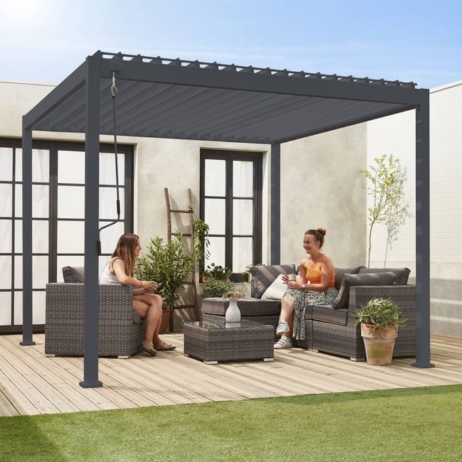 3x3m pérgola bioclimática de alumínio com lâminas ajustáveis, Triomphe 3x3m, Antracite, 301x301x250 cm