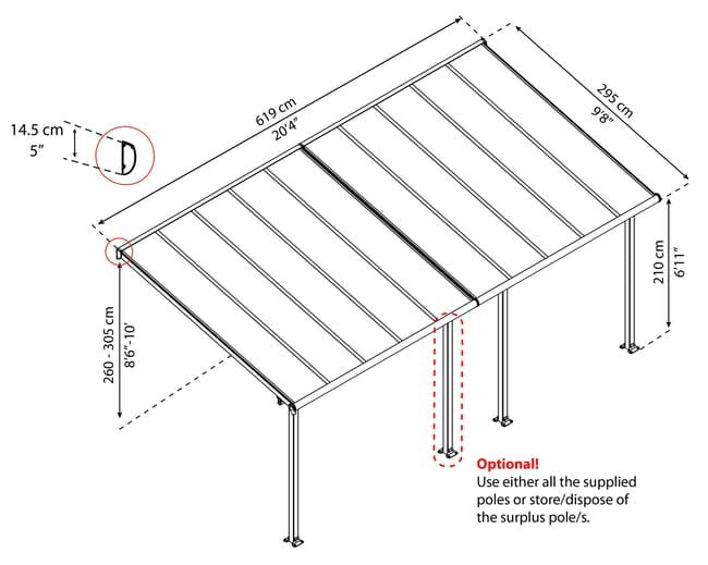 Pérgola cobertura de terraço de alumínio 619×294 cm cinza