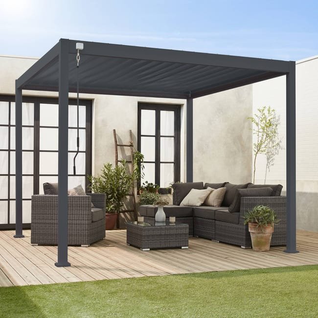 3x3m pérgola bioclimática de alumínio com lâminas ajustáveis, Triomphe 3x3m, Antracite, 301x301x250 cm
