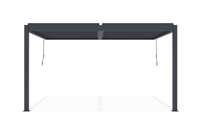 Pérgola encostada impermeável Garden em estrutura de alumínio Cinza antracito, L 395 x P 300 x H 223 cm com lamas orientáveis a 110° – SANTA