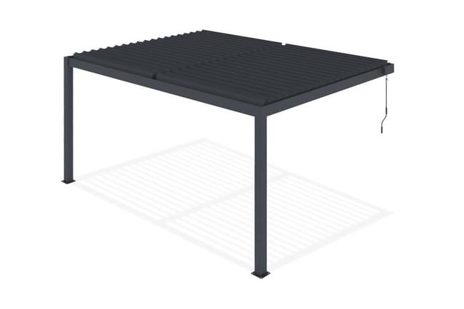 Pérgola encostada impermeável Garden em estrutura de alumínio Cinza antracito, L 395 x P 300 x H 223 cm com lamas orientáveis a 110° – SANTA