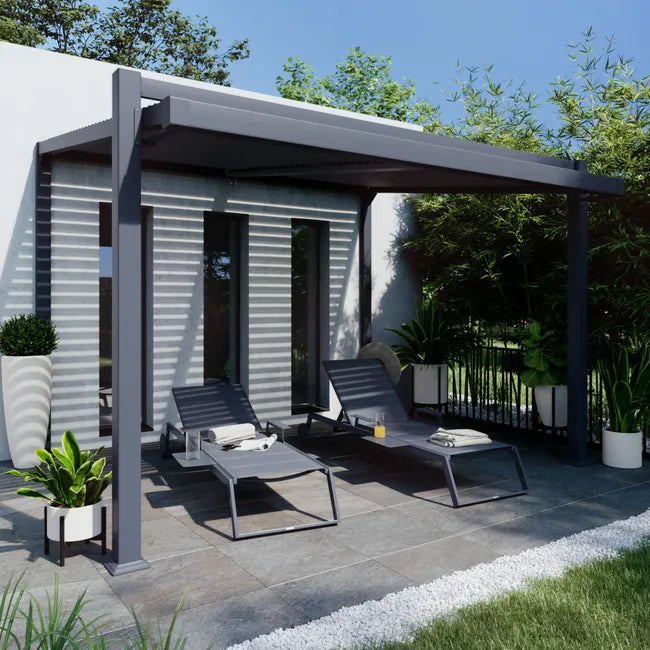 Pérgola bioclima com lâminas ajustáveis 319×380 cm cinza escuro Naterial Odyssea