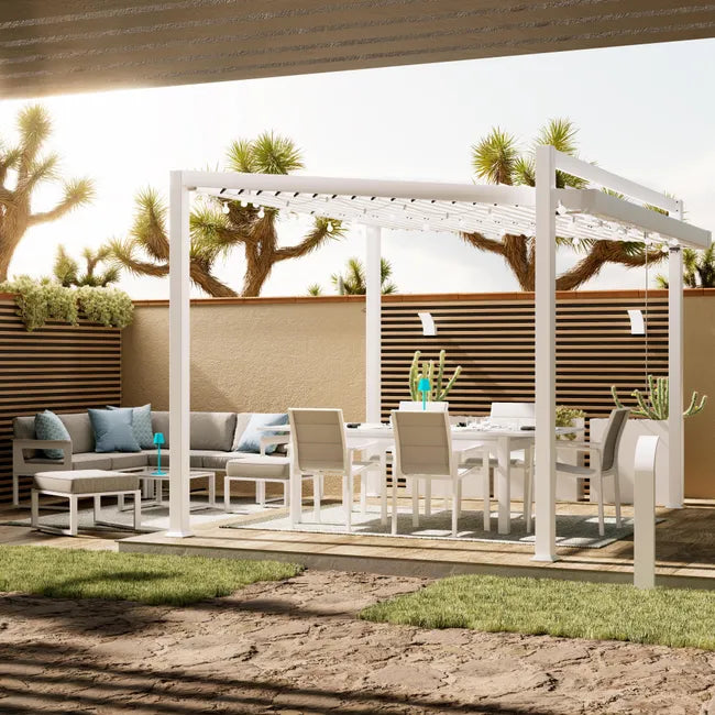 Pérgola bioclima com lâminas ajustáveis 319×380 cm branco Naterial Odyssea