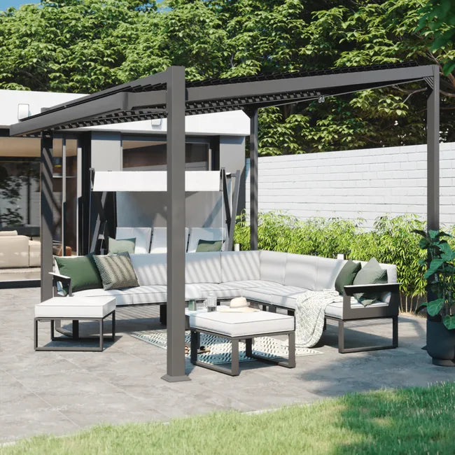 Pérgola bioclima com lâminas ajustáveis 319×380 cm cinza escuro Naterial Odyssea