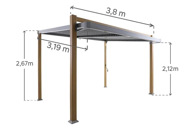 Pérgola de alumínio NATERIAL ODYSSEA 3,8X3,19M EFEITO MADEIRA