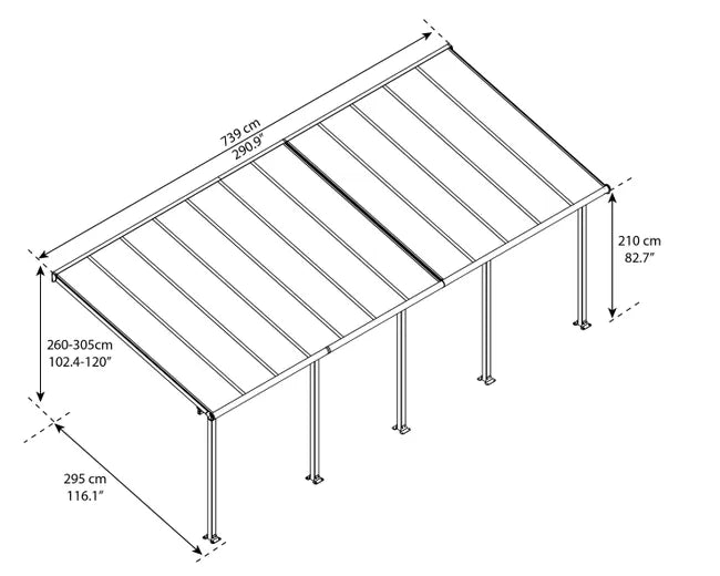 Cobertura para terraço de alumínio 739×294 cm cinza