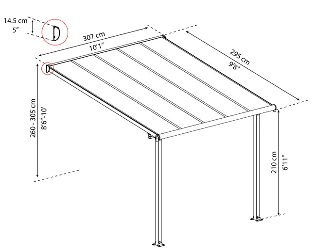 Pérgola y gazebo con cubierta de Alumínio 307cm