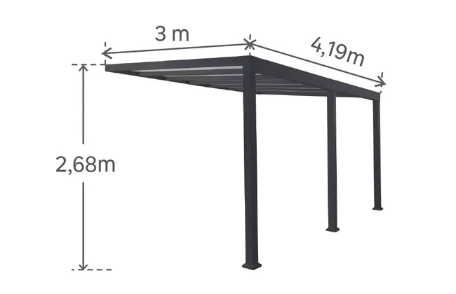 Pérgola de parede em alumínio NATERIAL BOREA 3X4,19M CINZA