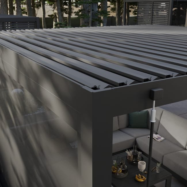 Extensão pérgola alumínio 3.6×3.6×2.5 m cinza escuro Naterial Modus Bioclimatic