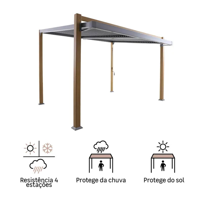 Pérgola de alumínio NATERIAL ODYSSEA 3,8X3,19M EFEITO MADEIRA