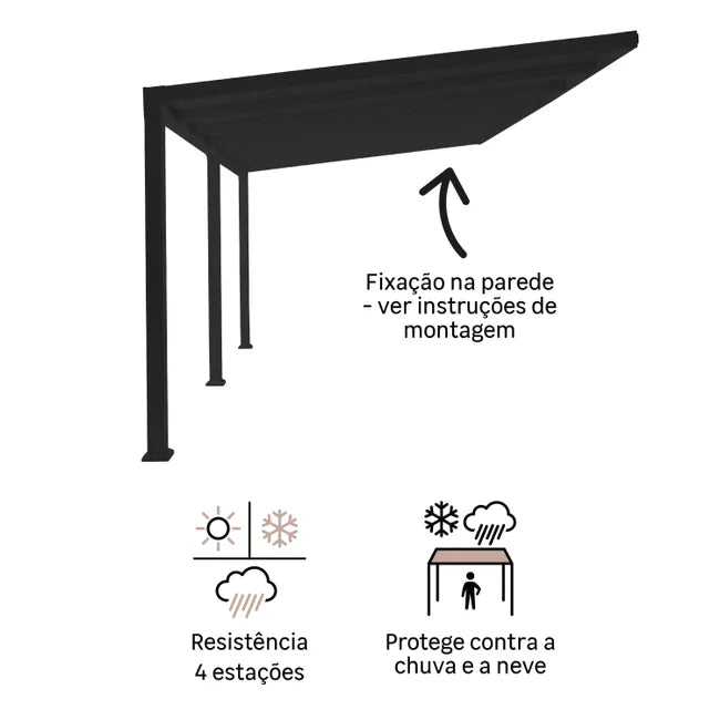 Pérgola de parede em alumínio NATERIAL BOREA 3X4,19M CINZA