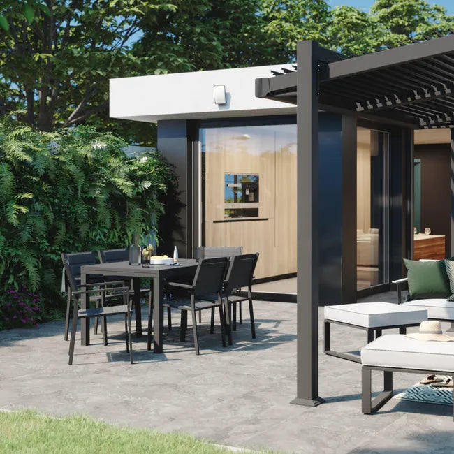 Pérgola bioclima com lâminas ajustáveis 319×380 cm cinza escuro Naterial Odyssea