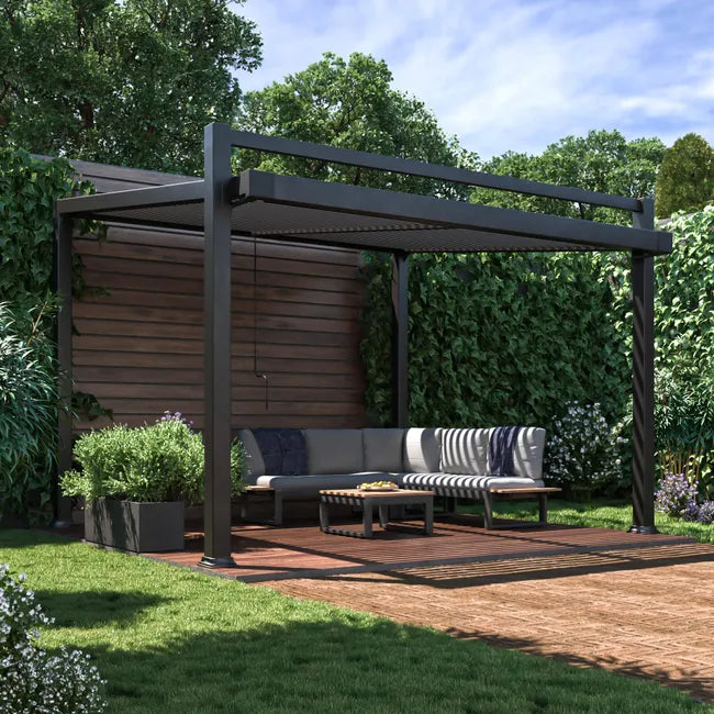 Pérgola bioclima com lâminas ajustáveis 319×380 cm cinza escuro Naterial Odyssea